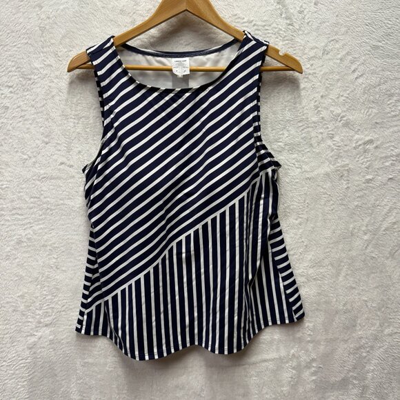 Lands' End Lycra Xtra Life Tankini Swimsuit Top Womens 18W Deep Sea Mixed Stripe - Picture 1 of 11